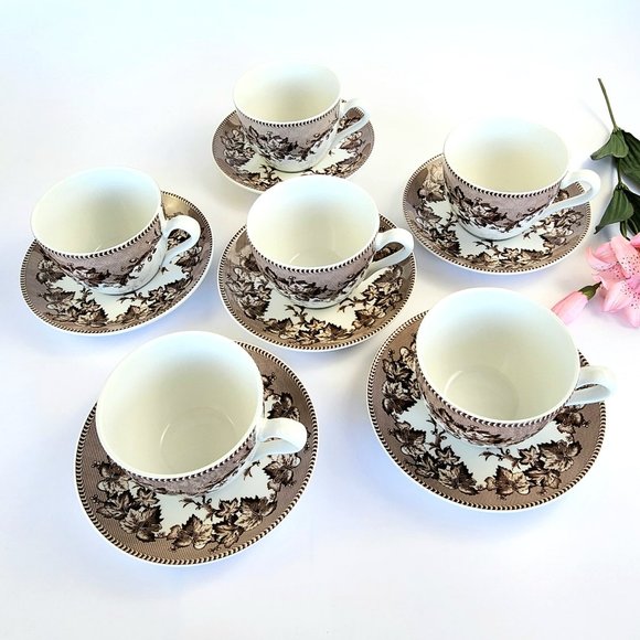 Vintage - Set of 6 - Flat Cup & Saucer Set - Westbourne by SPODE - Picture 2 of 14